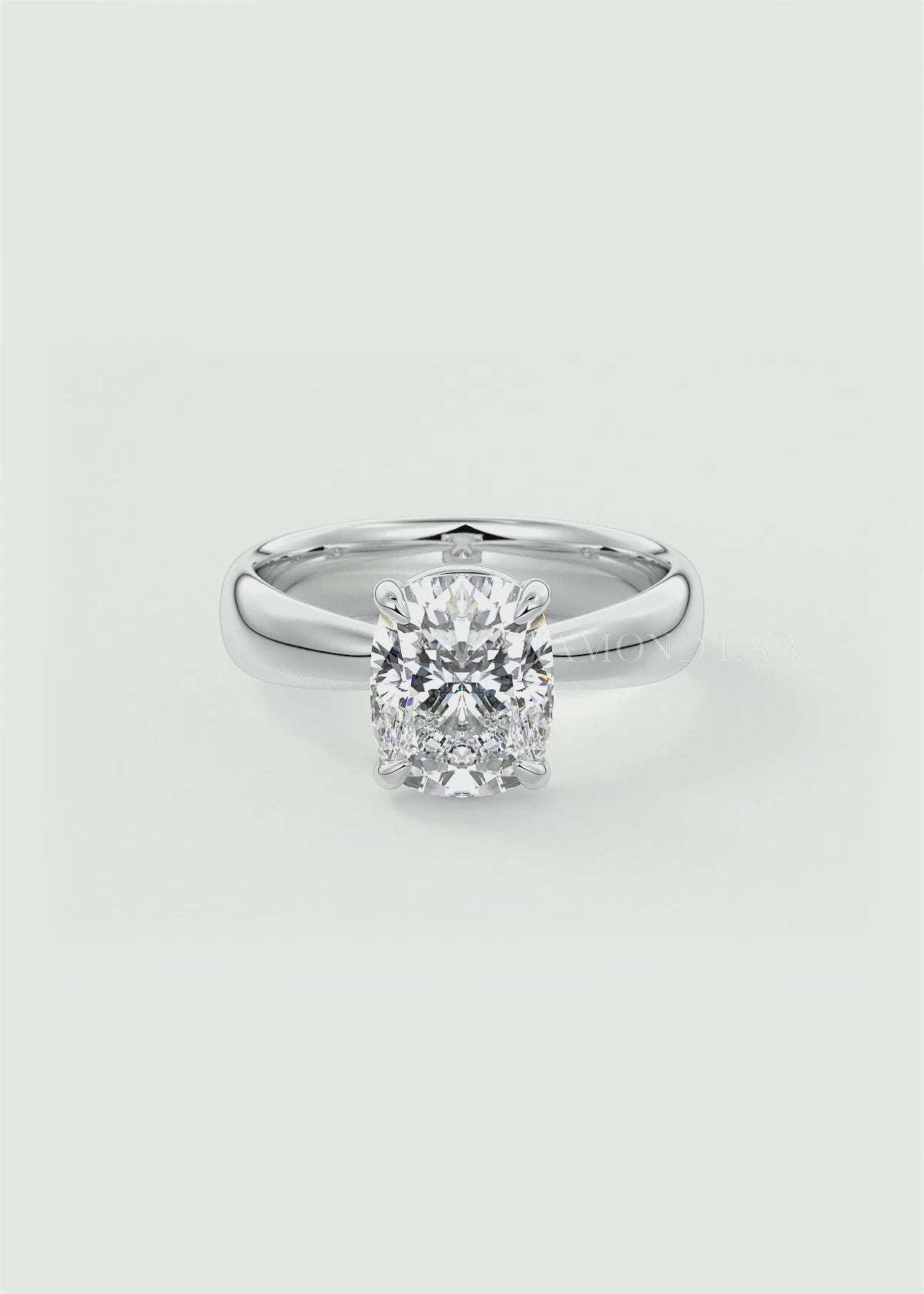 Elysian Tapered Elongated Cushion Solitaire Ring – Lab Diamond or Moissanite