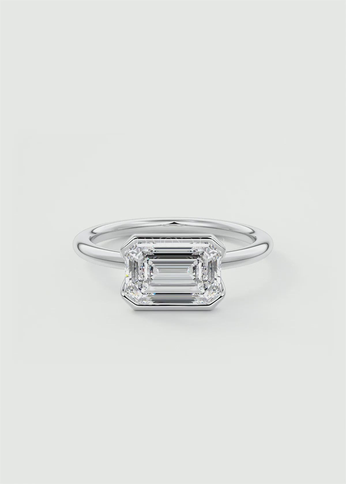 Solara East-West Emerald Half Bezel Ring – Lab Diamond or Moissanite