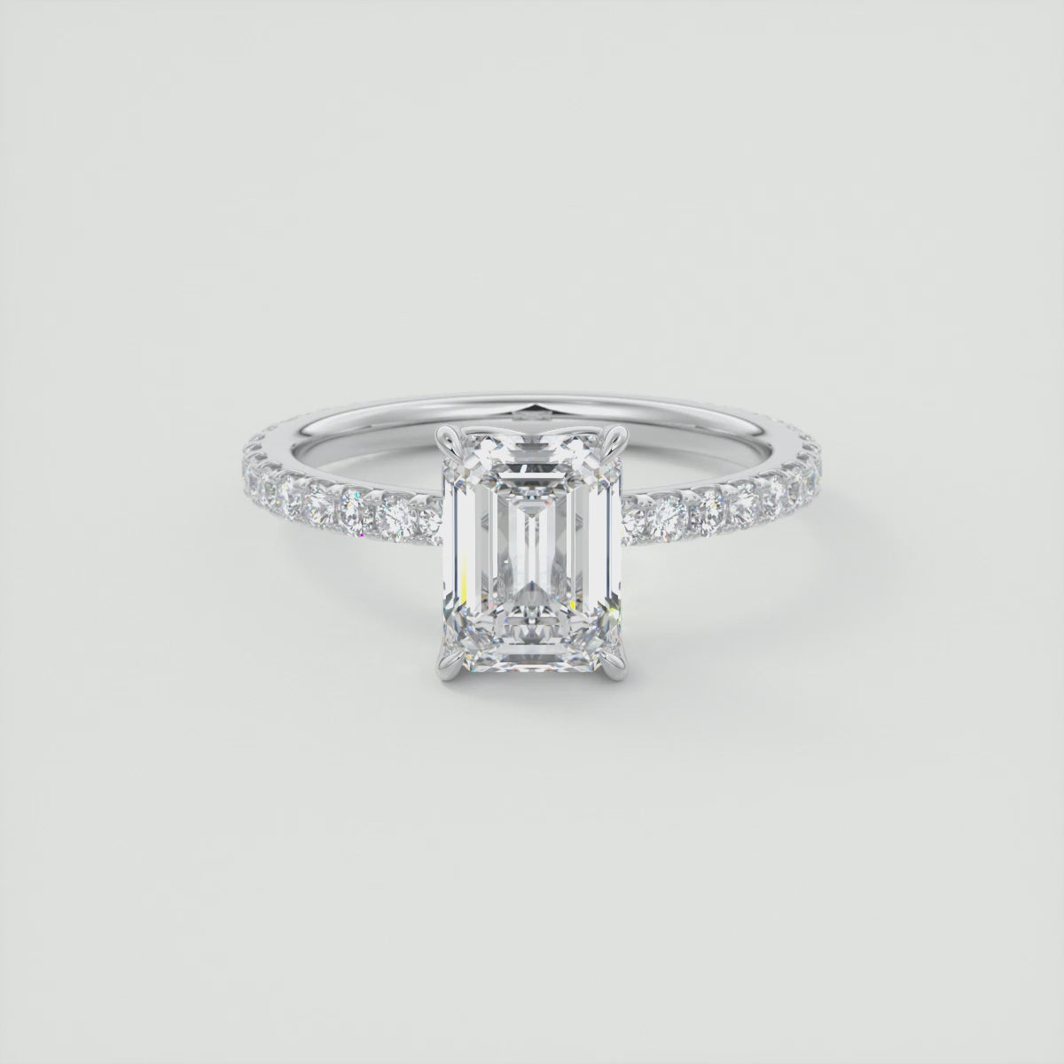 Elara Emerald Pavé Engagement Ring – Lab Diamond or Moissanite