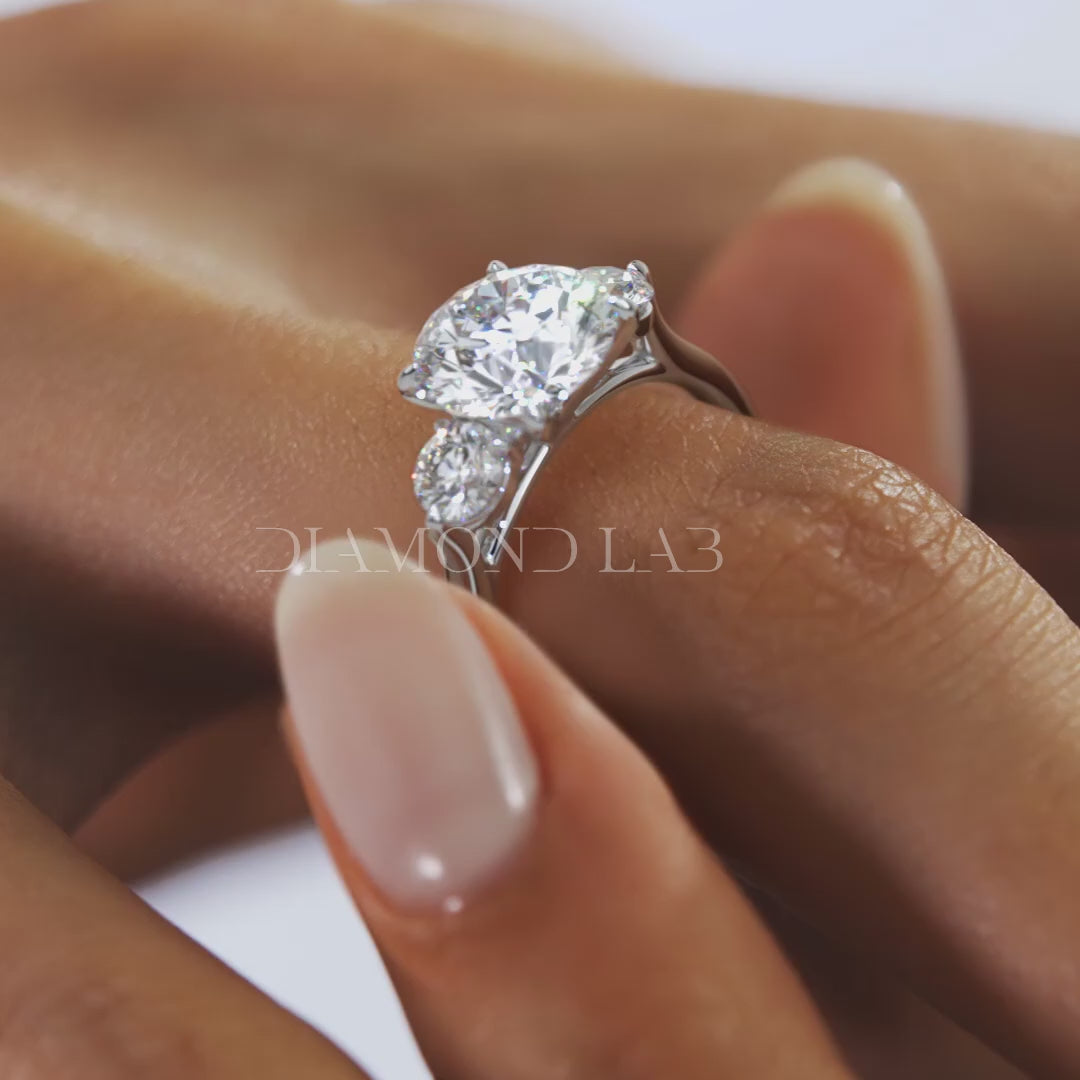 Aveline Round Cathedral Three-Stone Engagement Ring