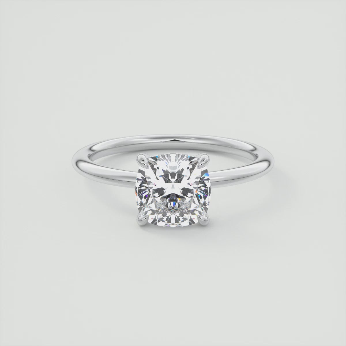 Aura Glide Cushion Solitaire Ring – Lab Diamond or Moissanite, Ultra-Low Profile Design