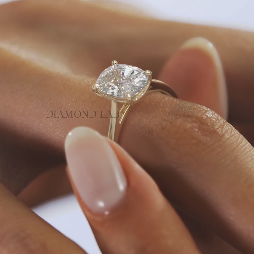 Lumia Elongated Cushion Cathedral Engagement Ring – Lab Diamond or Moissanite