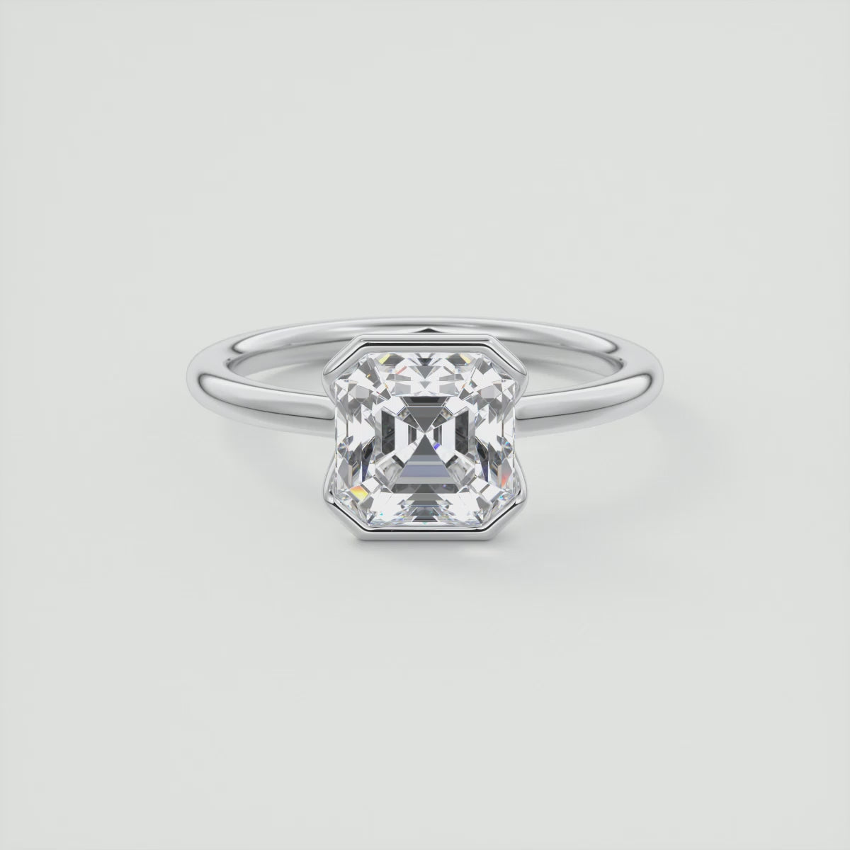 Solara Asscher Half Bezel Ring – Lab Diamond or Moissanite
