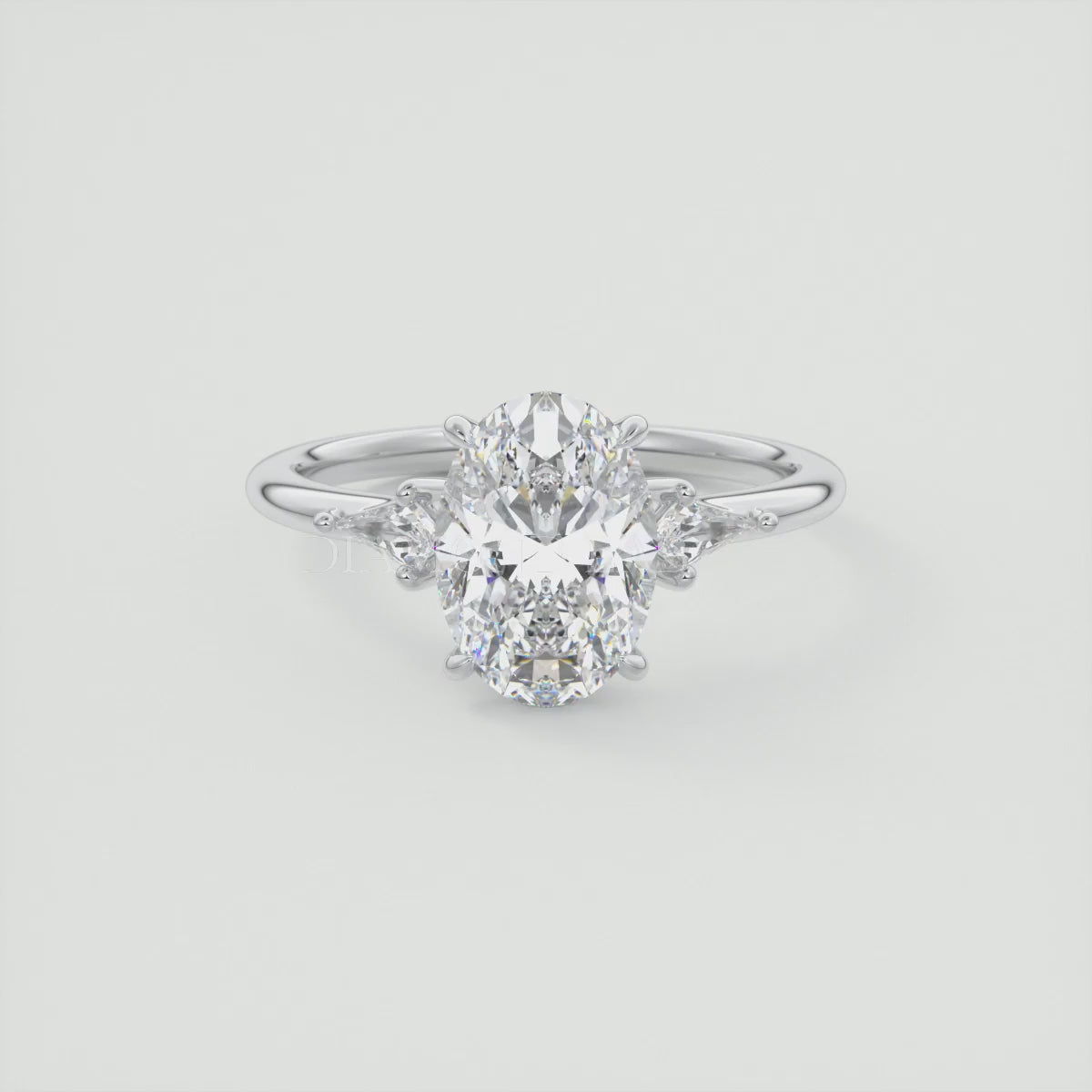 Elysian Oval Three-Stone Engagement Ring with Kite Side Stones