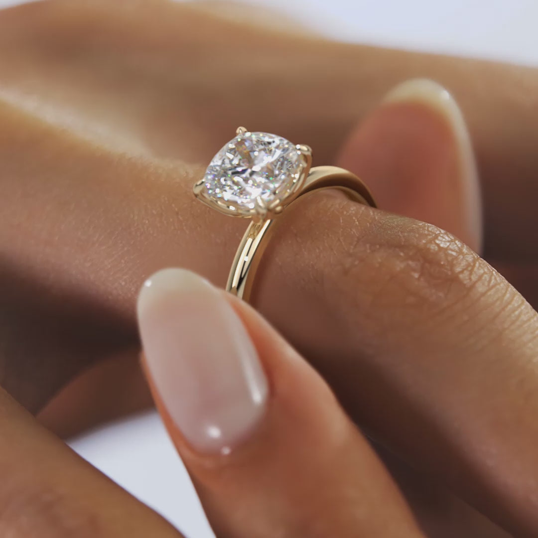 Celestia Cushion Solitaire Ring – Lab Diamond or Moissanite