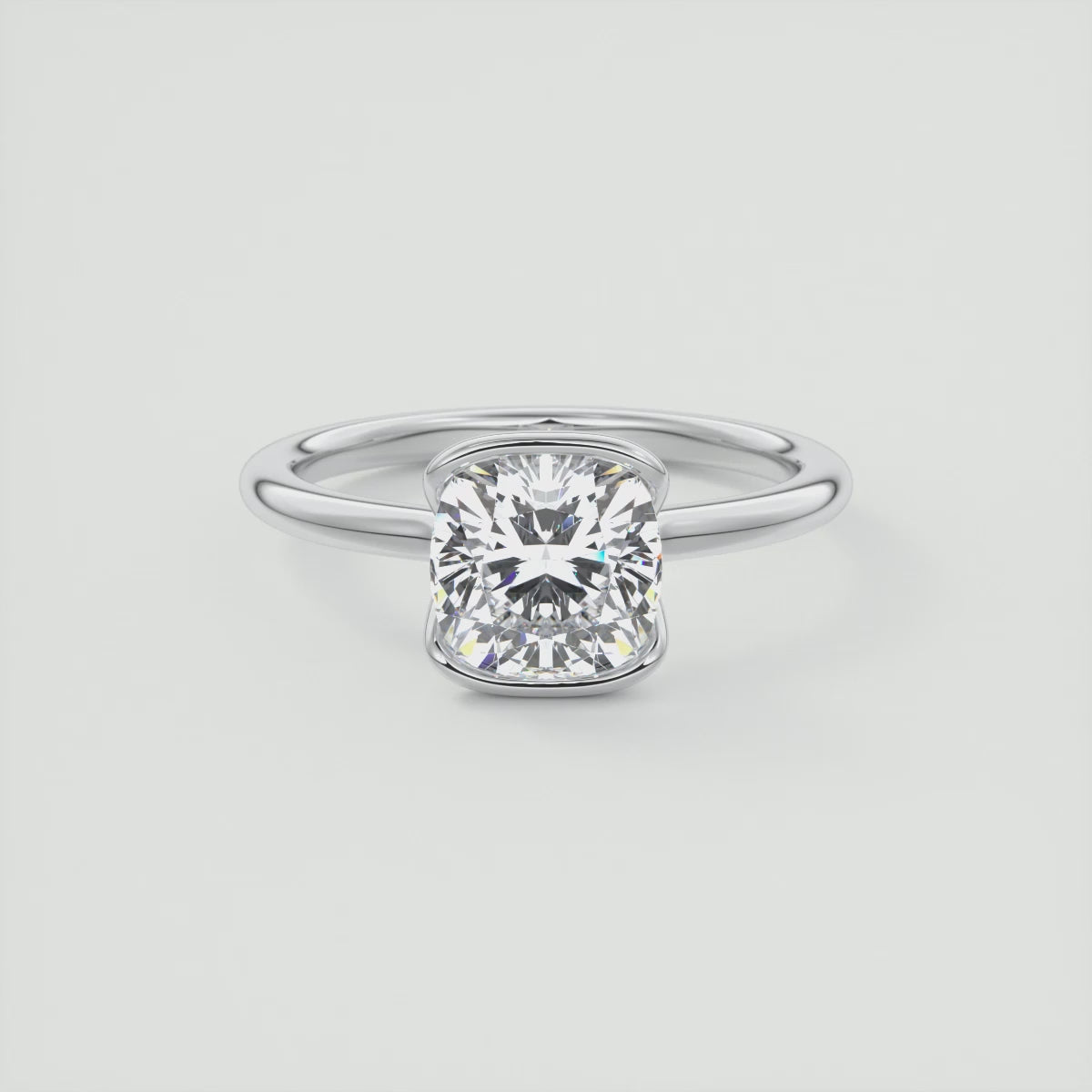 Solara Cushion Half Bezel Ring – Lab Diamond or Moissanite