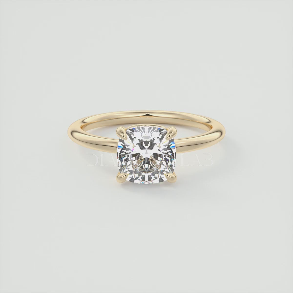 Elysian Cushion Solitaire Ring – Timeless Elegance with Lab Diamond or Moissanite