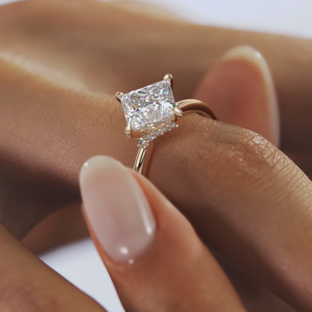 Aurora Princess Hidden Halo Ring – Lab Diamond or Moissanite