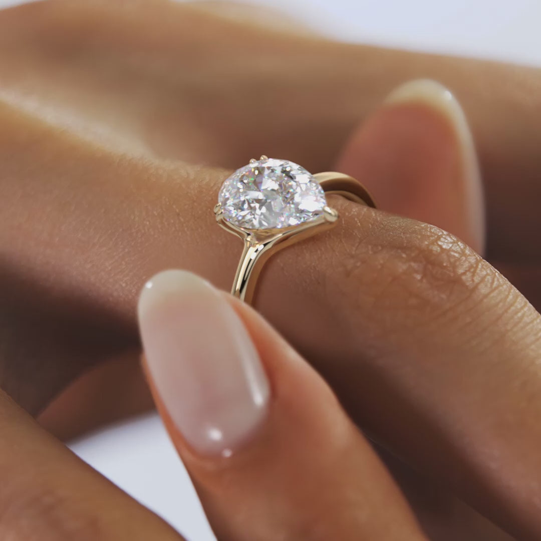 Aura Glide Pear Solitaire Ring – Lab Diamond or Moissanite