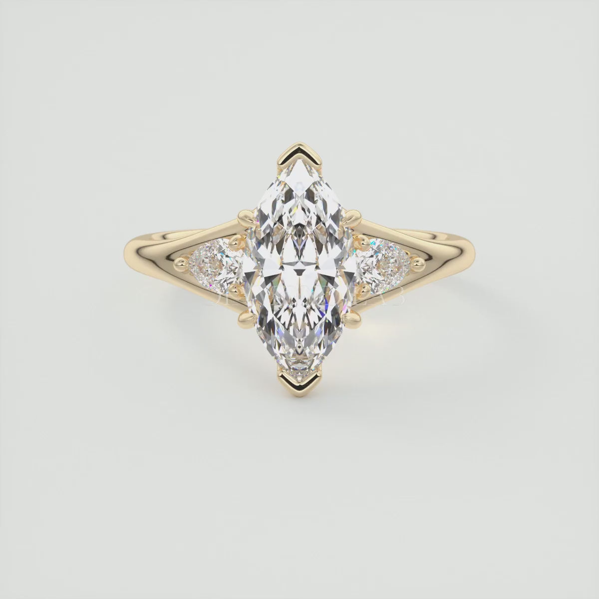 Solena Marquise Three-Stone Split Shank Engagement Ring with Pear Side Stones