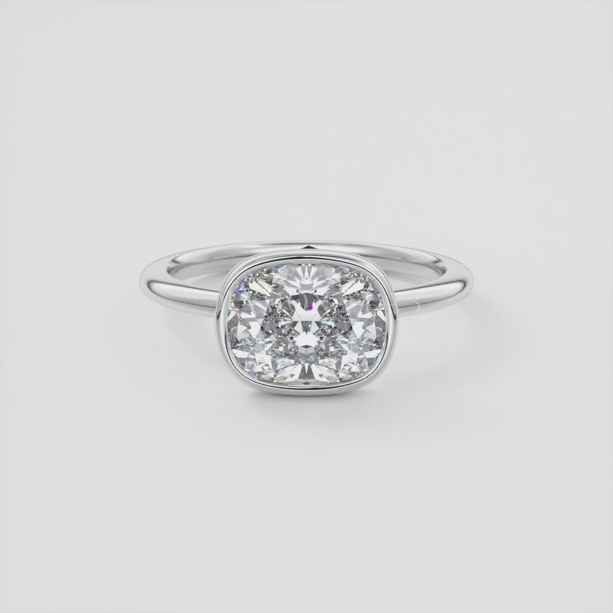 Véda East-West Elongated Cushion Bezel Engagement Ring – Lab Diamond or Moissanite