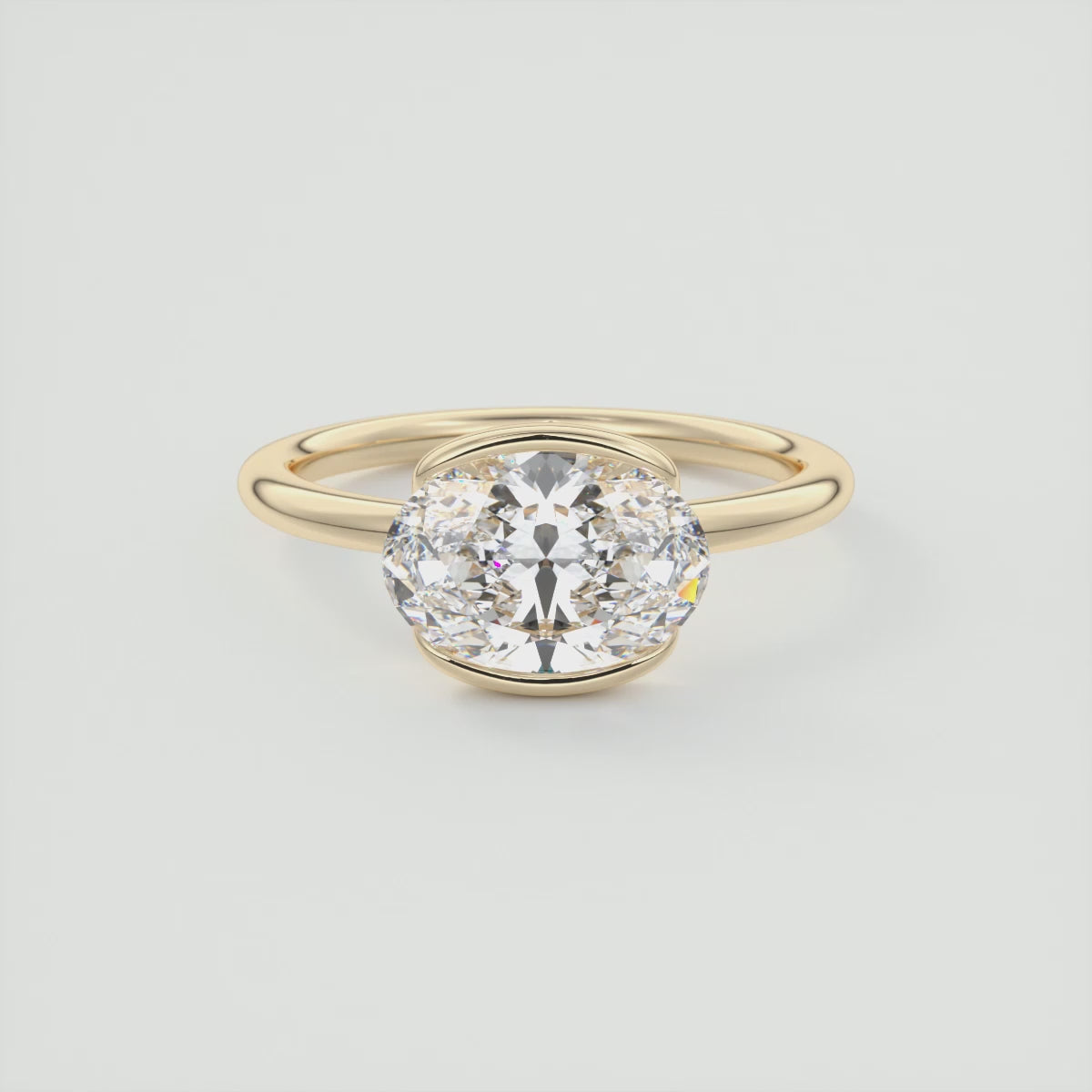 Solara East-West Oval Half Bezel Ring – Lab Diamond or Moissanite