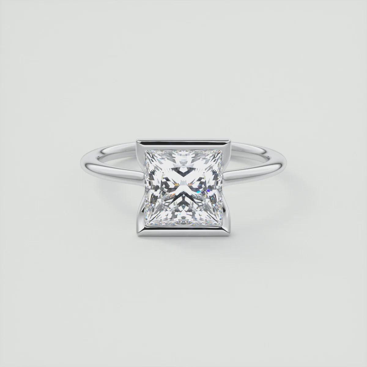 Solara Princess Half Bezel Ring – Lab Diamond or Moissanite