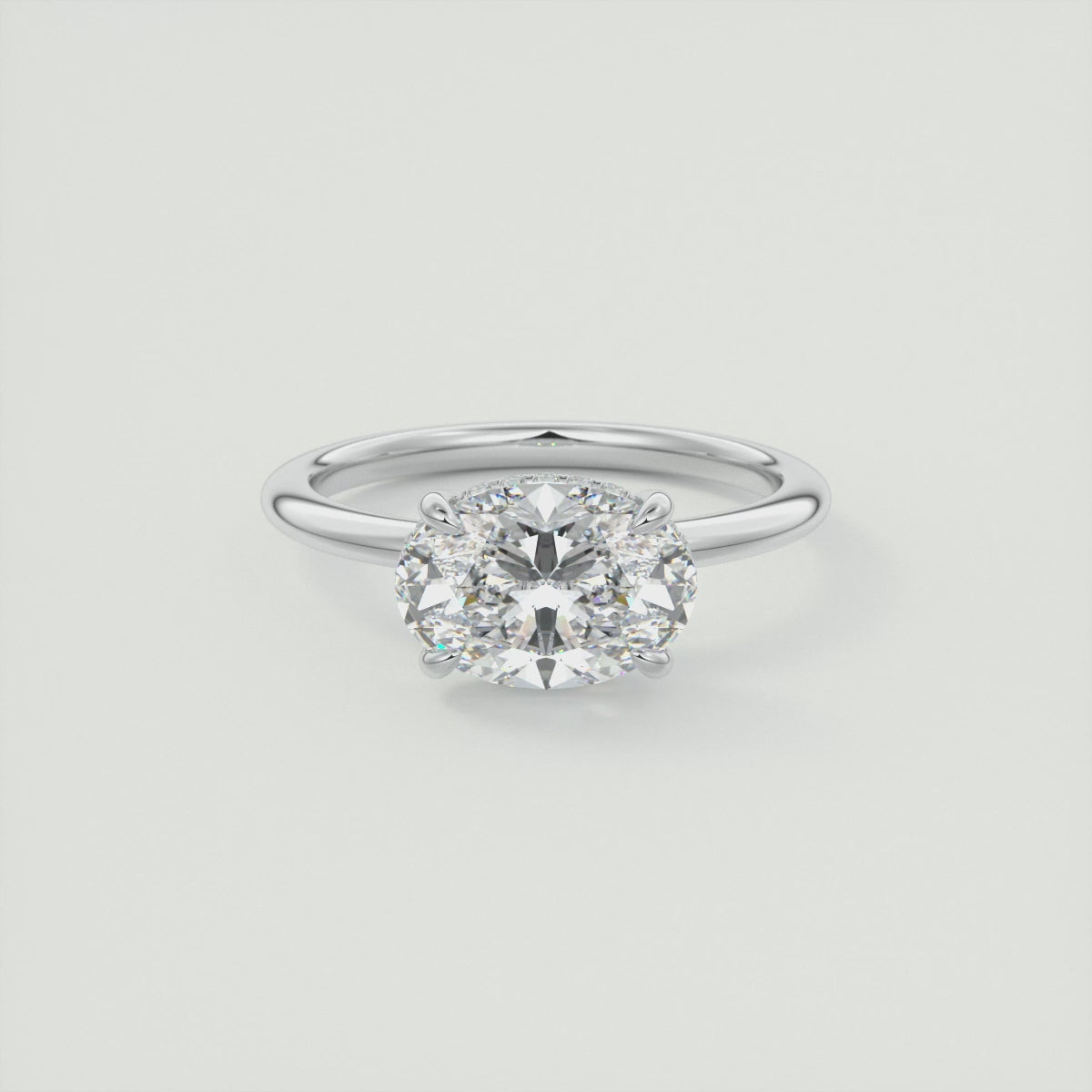 Celestia East-West Oval Hidden Halo Ring – Lab Diamond or Moissanite