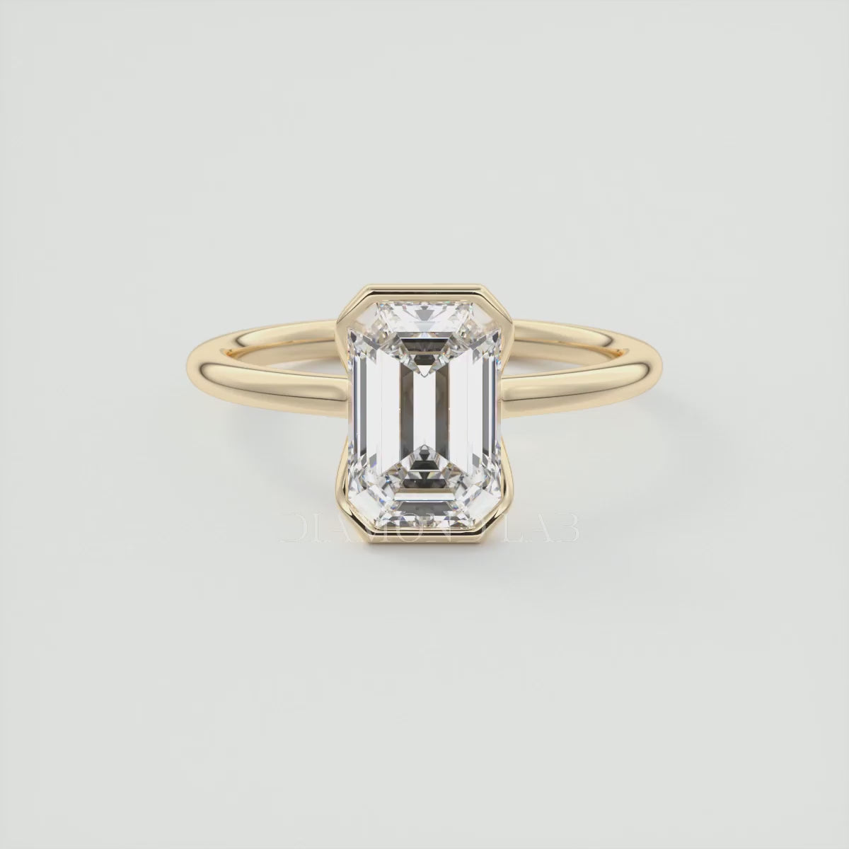 Solara Emerald Half Bezel Ring – Lab Diamond or Moissanite