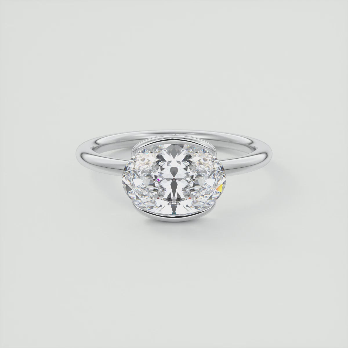 Solara East-West Oval Half Bezel Ring – Lab Diamond or Moissanite