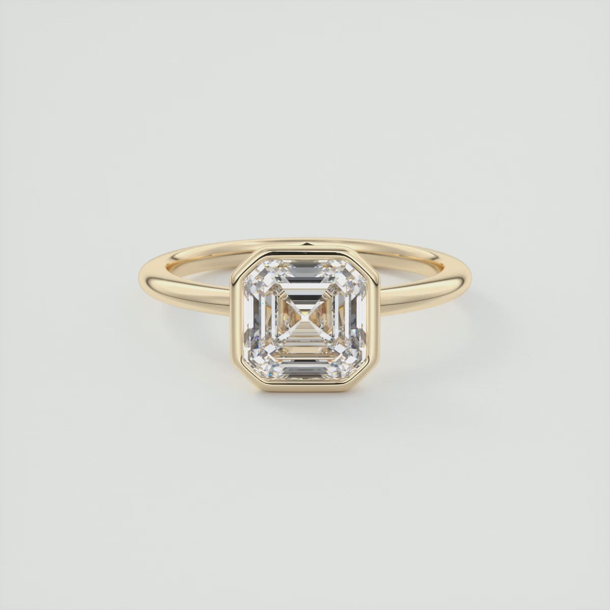 Véda Asscher Bezel Engagement Ring – Lab Diamond or Moissanite