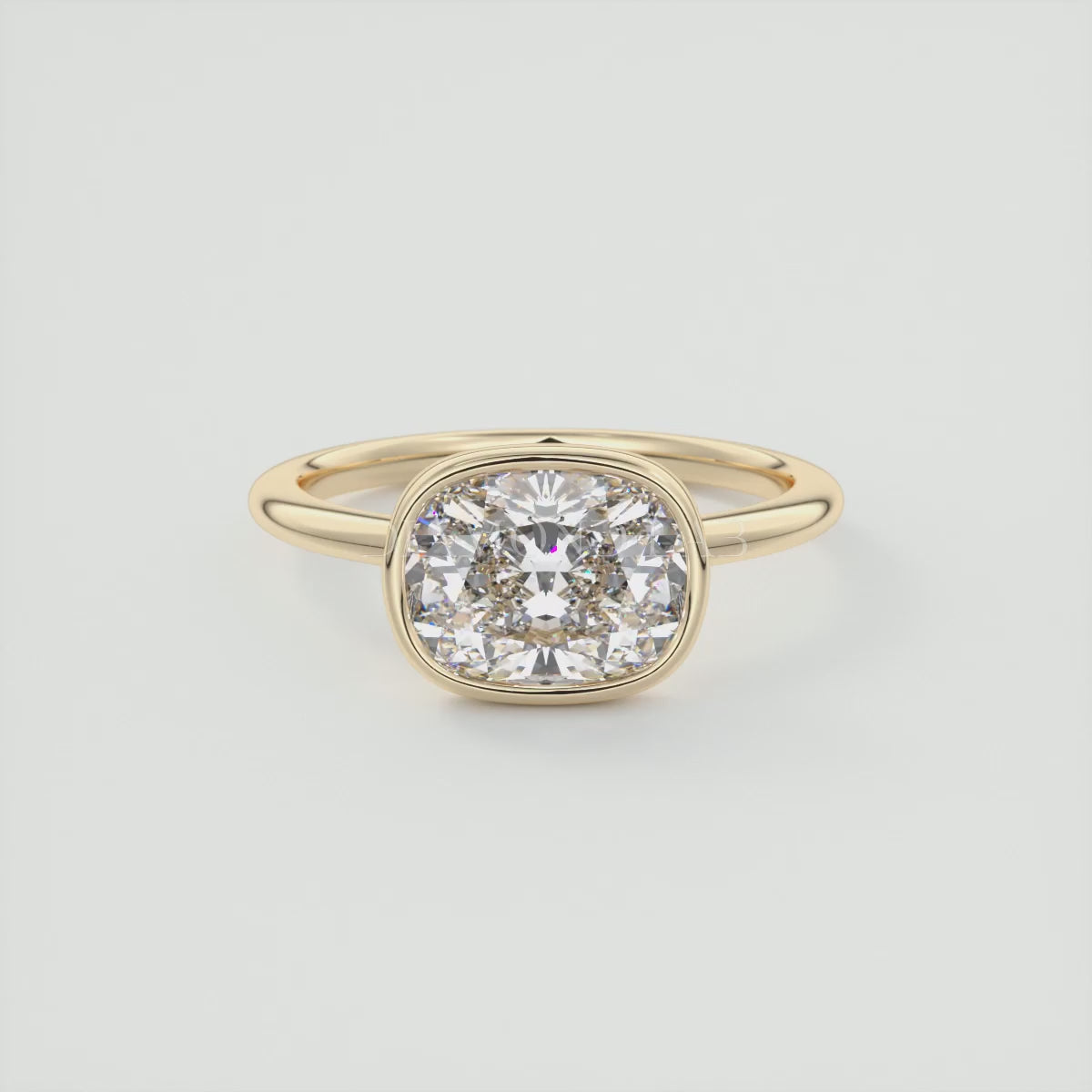 Véda East-West Elongated Cushion Bezel Engagement Ring – Lab Diamond or Moissanite