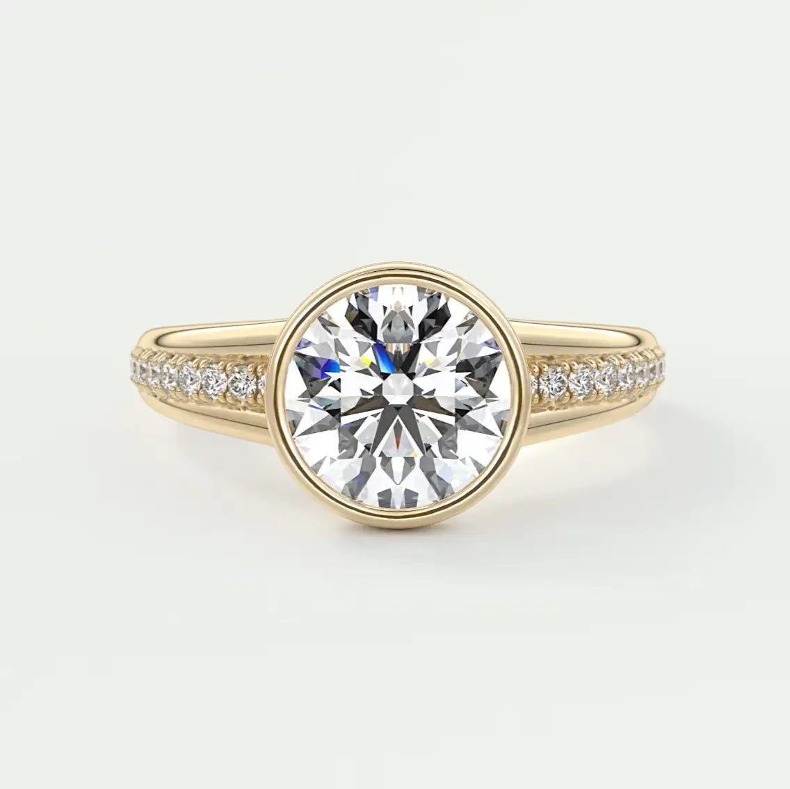 Custom made neriah round bezel engagement ring | split shank design | diamond lab