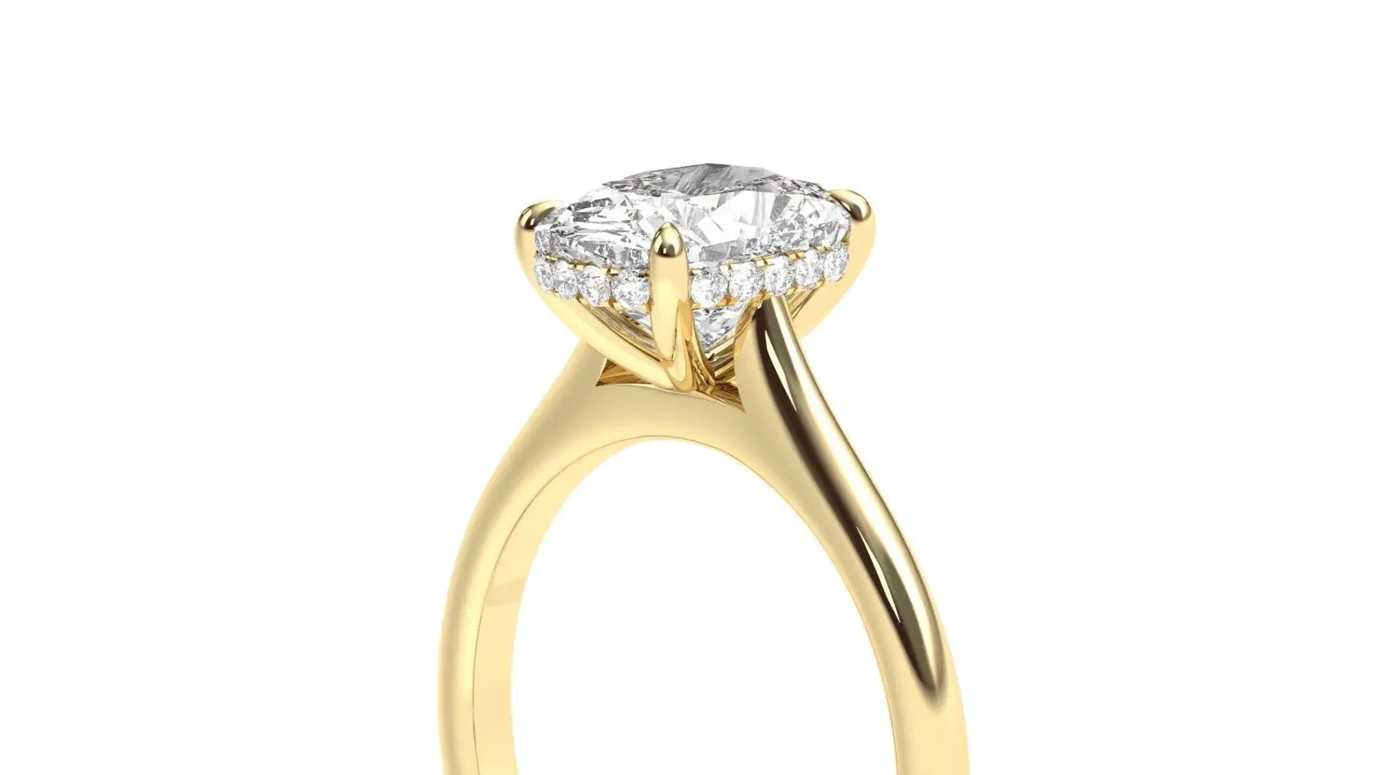 Gold ring with a diamond on a white background