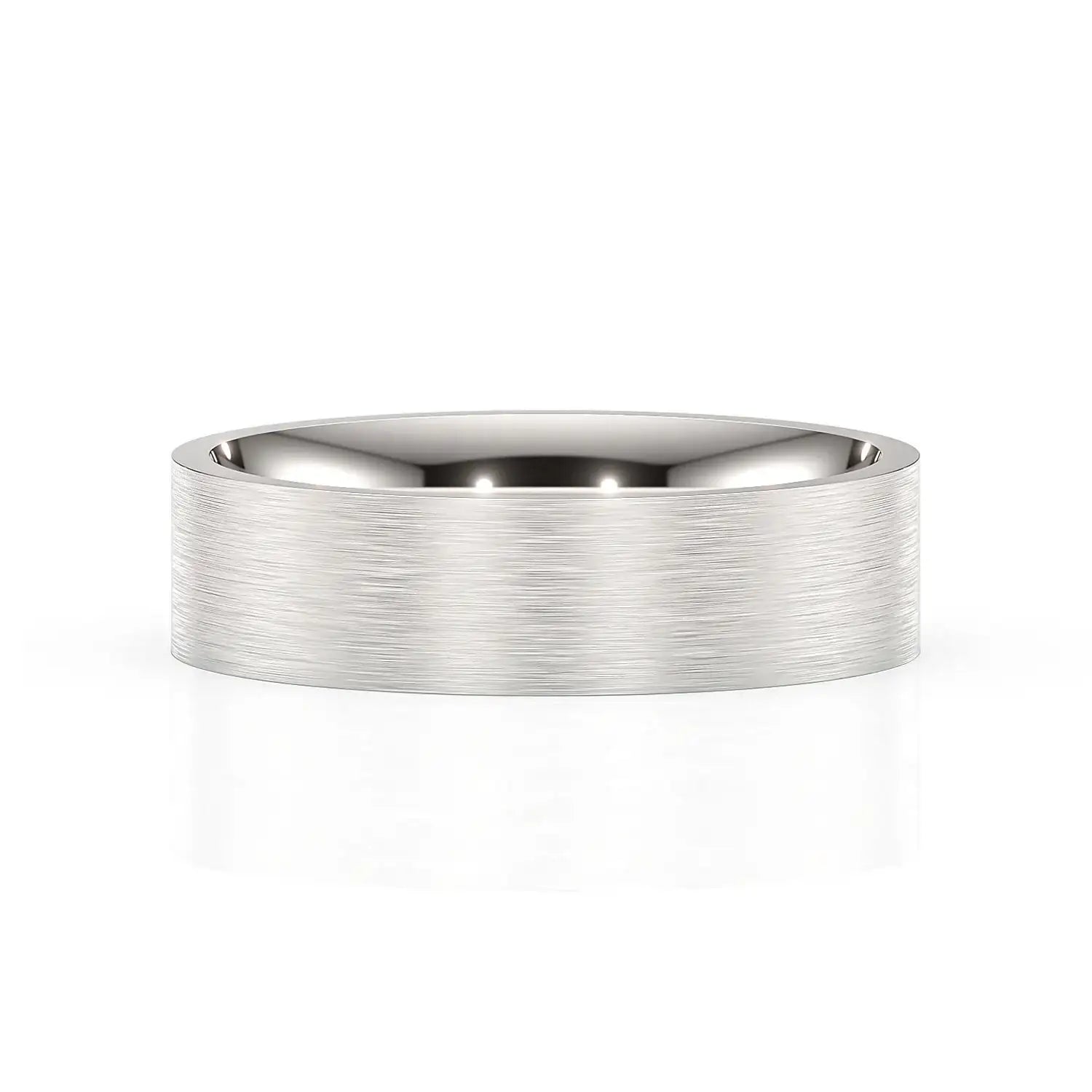 Silver ring with a brushed finish on a white background