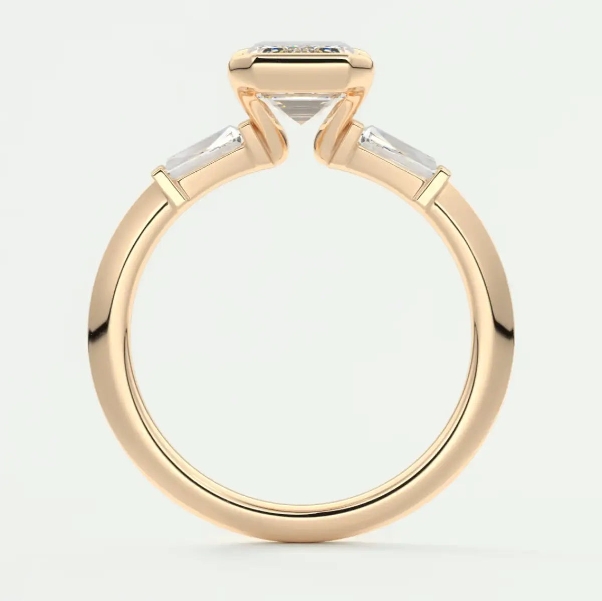 Custom made solara baguette emerald three-stone engagement ring | diamond lab