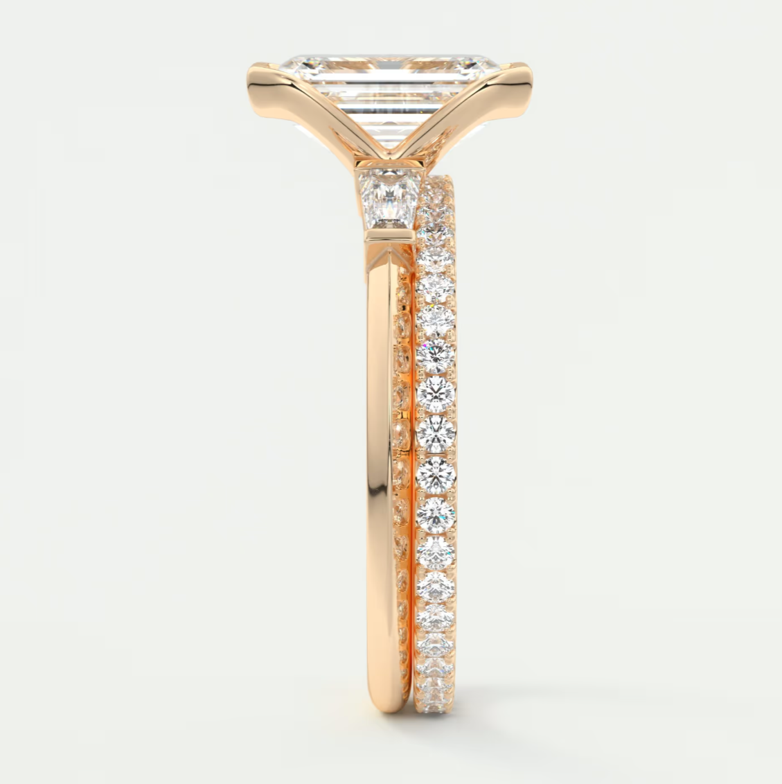 Custom made solara baguette emerald three-stone engagement ring | diamond lab