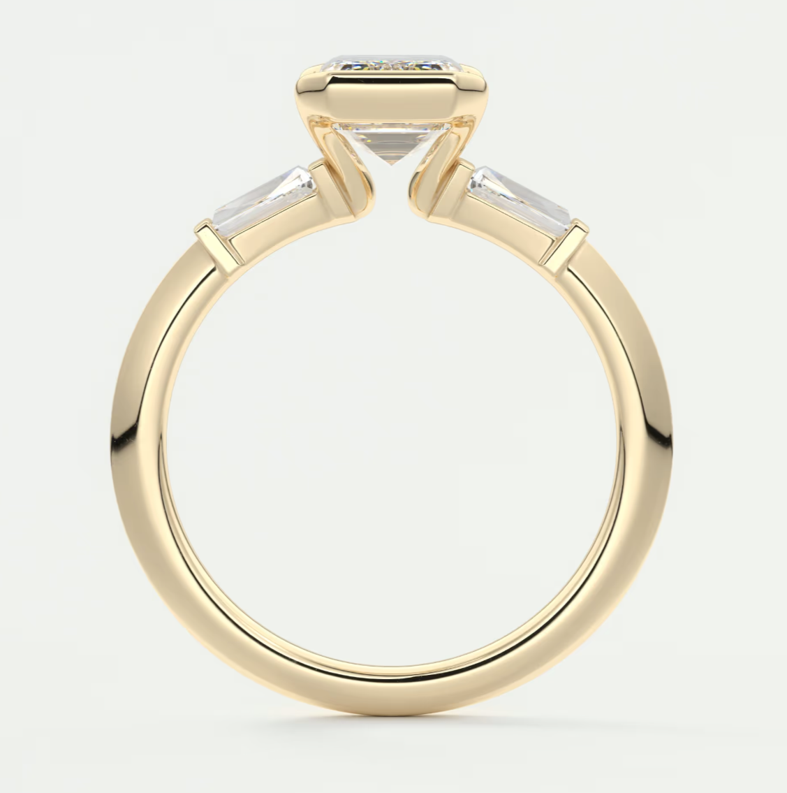Custom made solara baguette emerald three-stone engagement ring | diamond lab