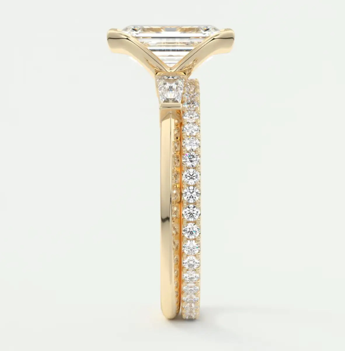 Custom made solara baguette emerald three-stone engagement ring | diamond lab