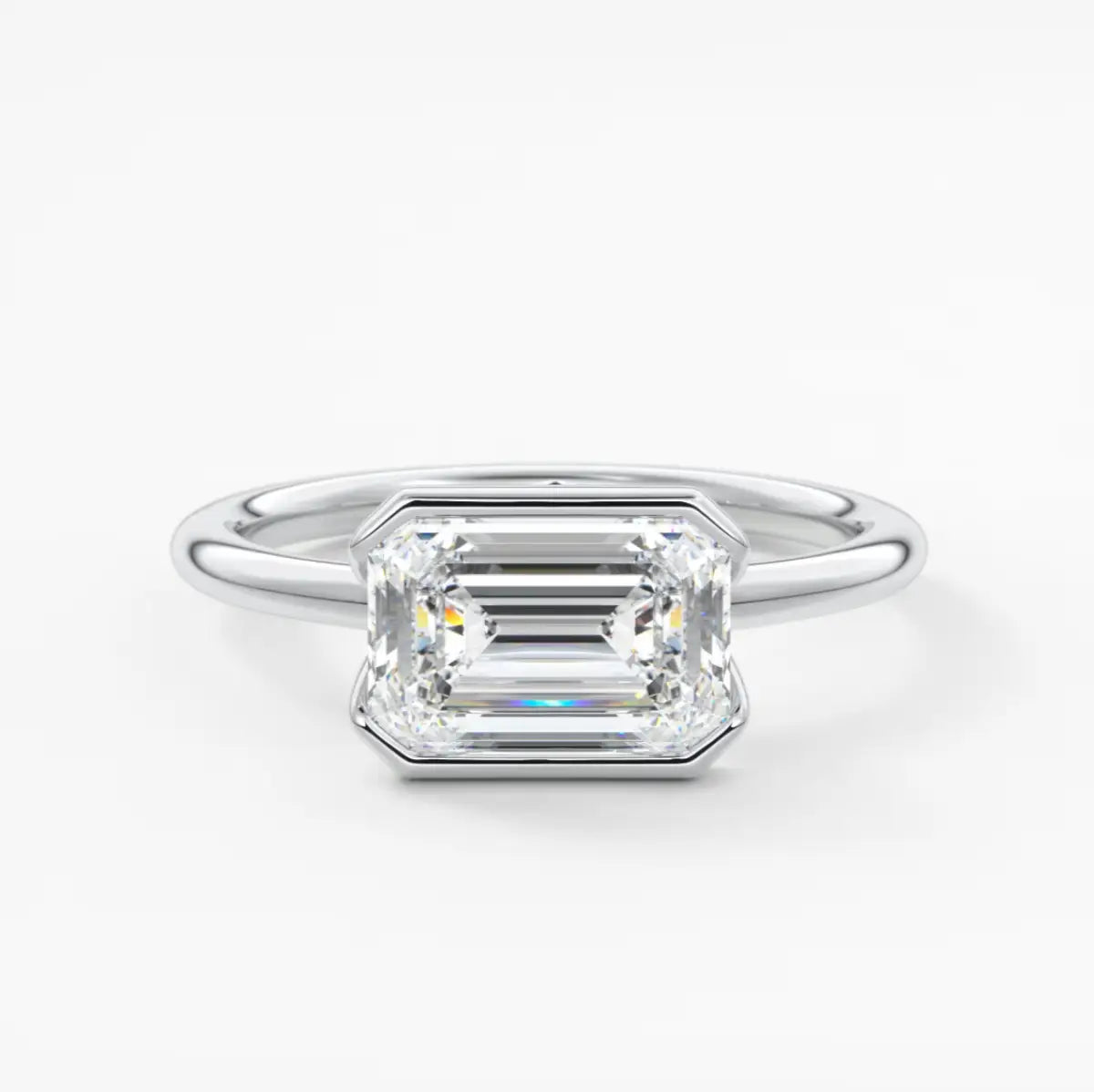 Custom made solara east-west emerald half bezel ring | lab diamond or moissanite –