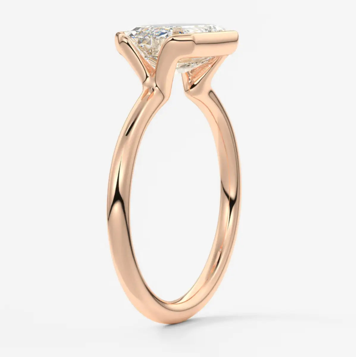 Custom made solara east-west emerald half bezel ring | lab diamond or moissanite –