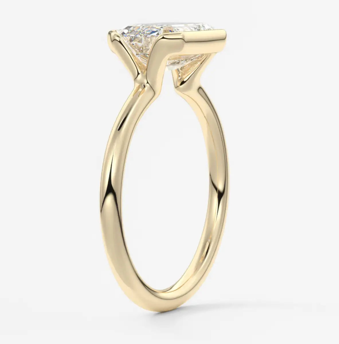 Custom made solara east-west emerald half bezel ring | lab diamond or moissanite –