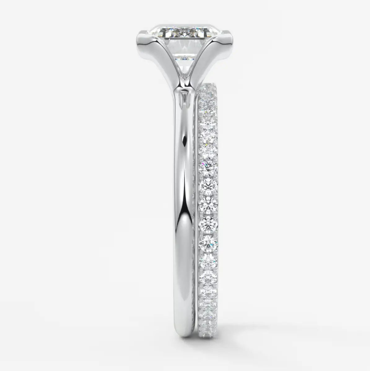 Custom made solara east-west emerald half bezel ring | lab diamond or moissanite –