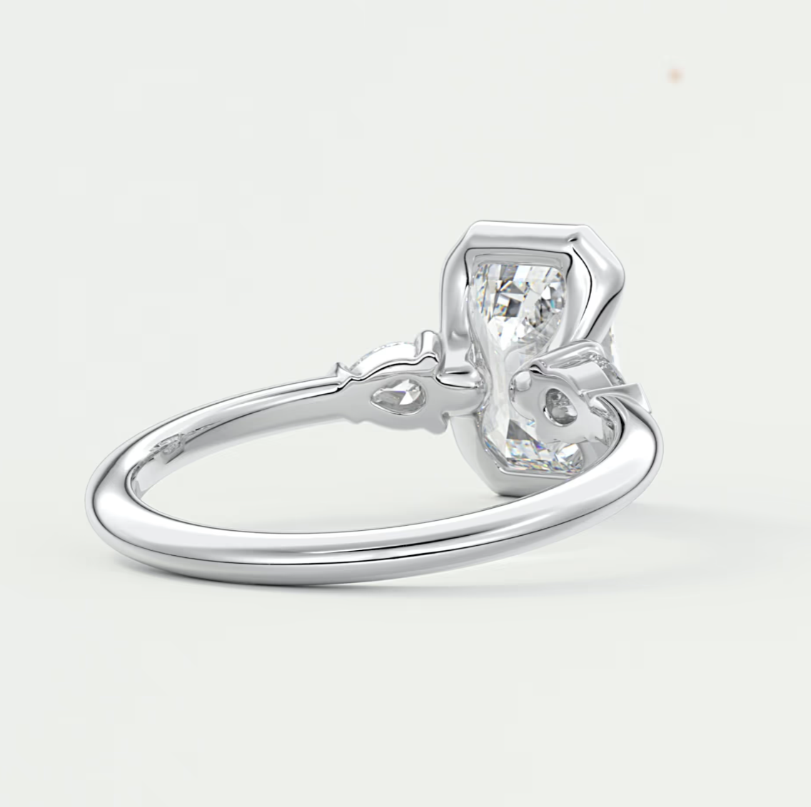 Custom made solara emerald half bezel three-stone engagement ring | diamond lab