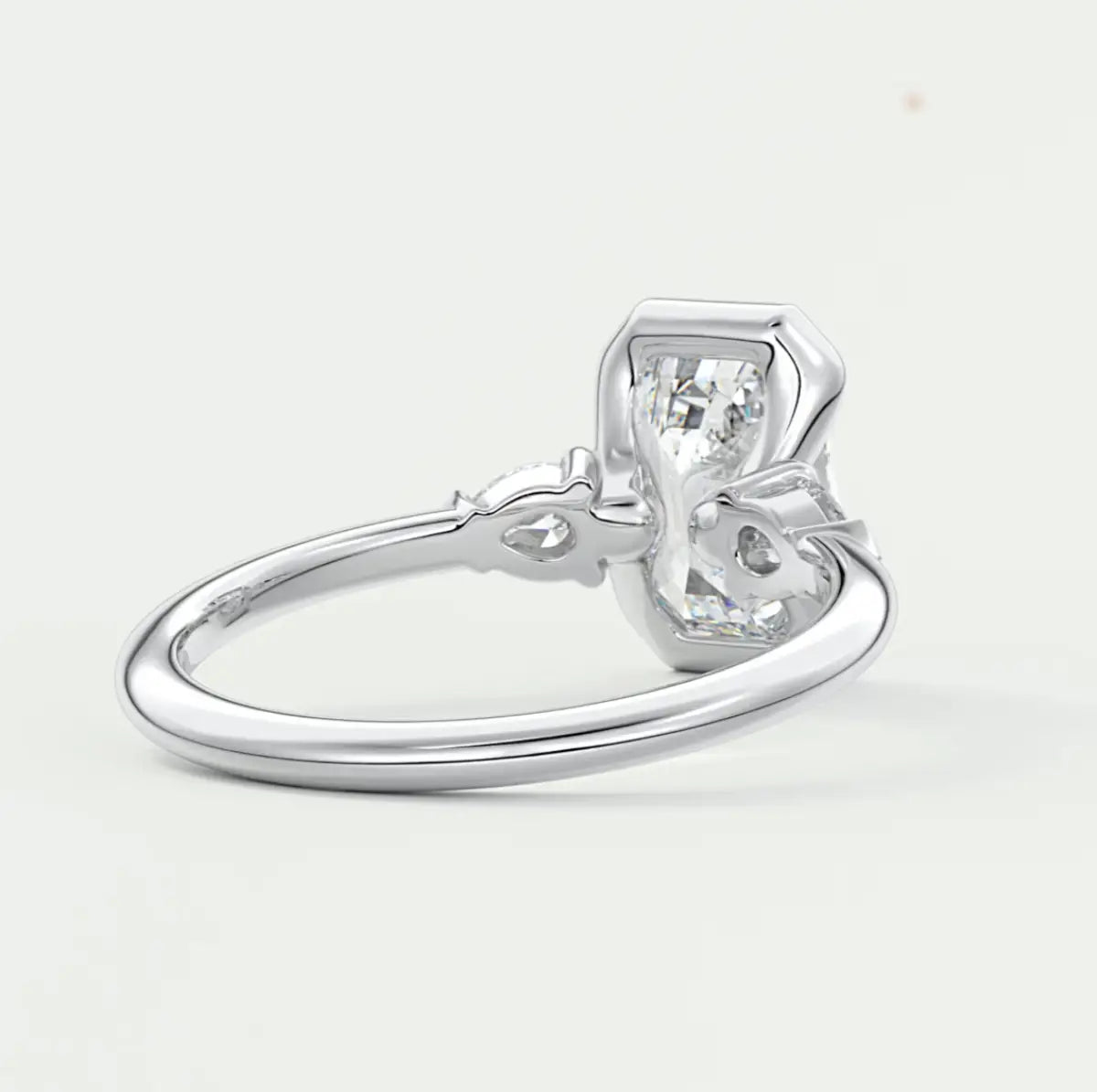 Custom made solara emerald half bezel three-stone engagement ring | diamond lab