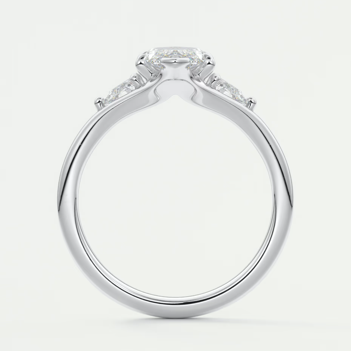 Custom made solena marquise three-stone engagement ring with split shank | diamond lab