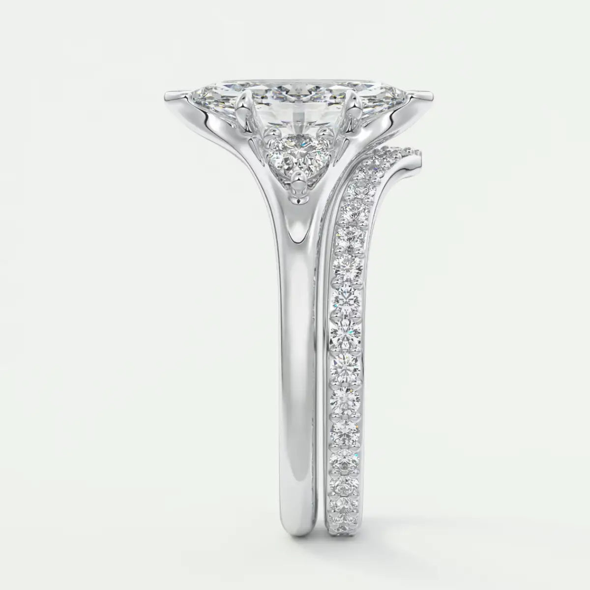 Custom made solena marquise three-stone engagement ring with split shank | diamond lab