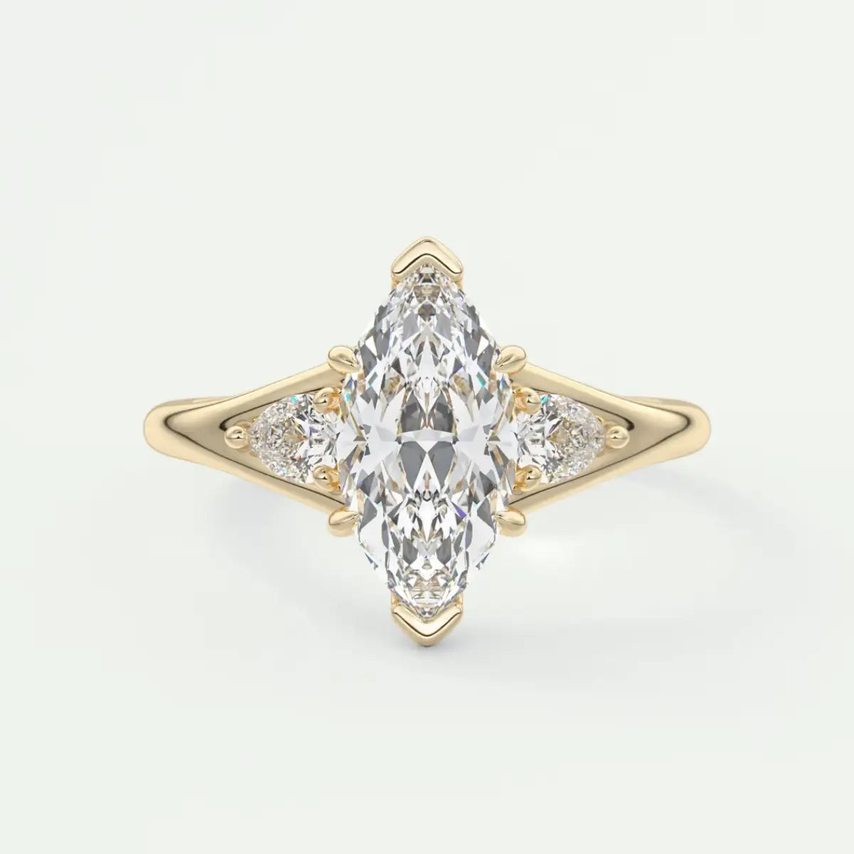 Custom made solena marquise three-stone engagement ring with split shank | diamond lab
