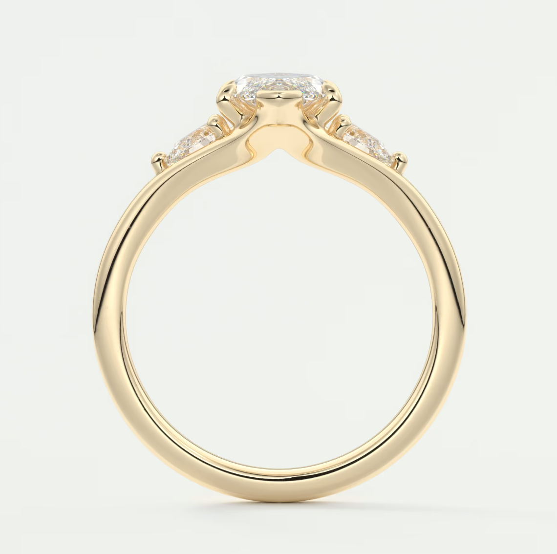 Custom made solena marquise three-stone engagement ring with split shank | diamond lab