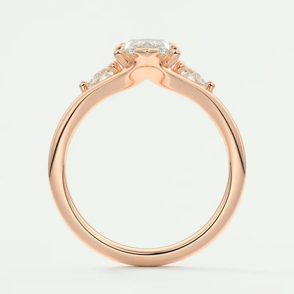 Custom made solena marquise three-stone engagement ring with split shank | diamond lab