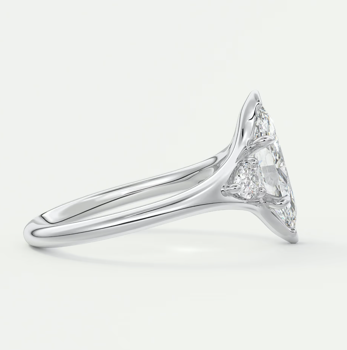 Custom made solena marquise three-stone engagement ring with split shank | diamond lab