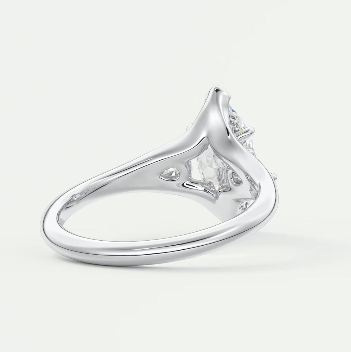 Custom made solena marquise three-stone engagement ring with split shank | diamond lab