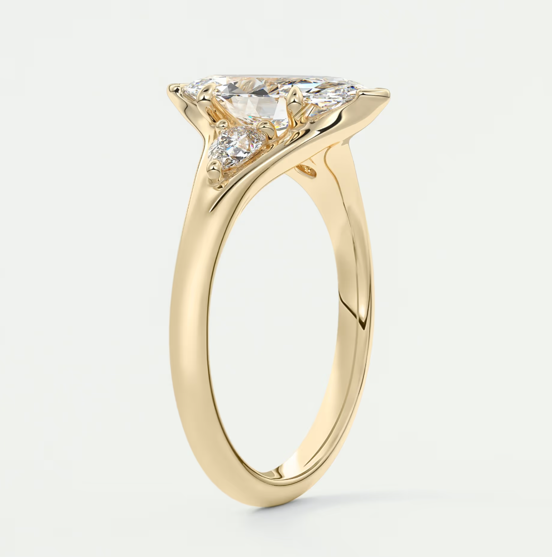 Custom made solena marquise three-stone engagement ring with split shank | diamond lab