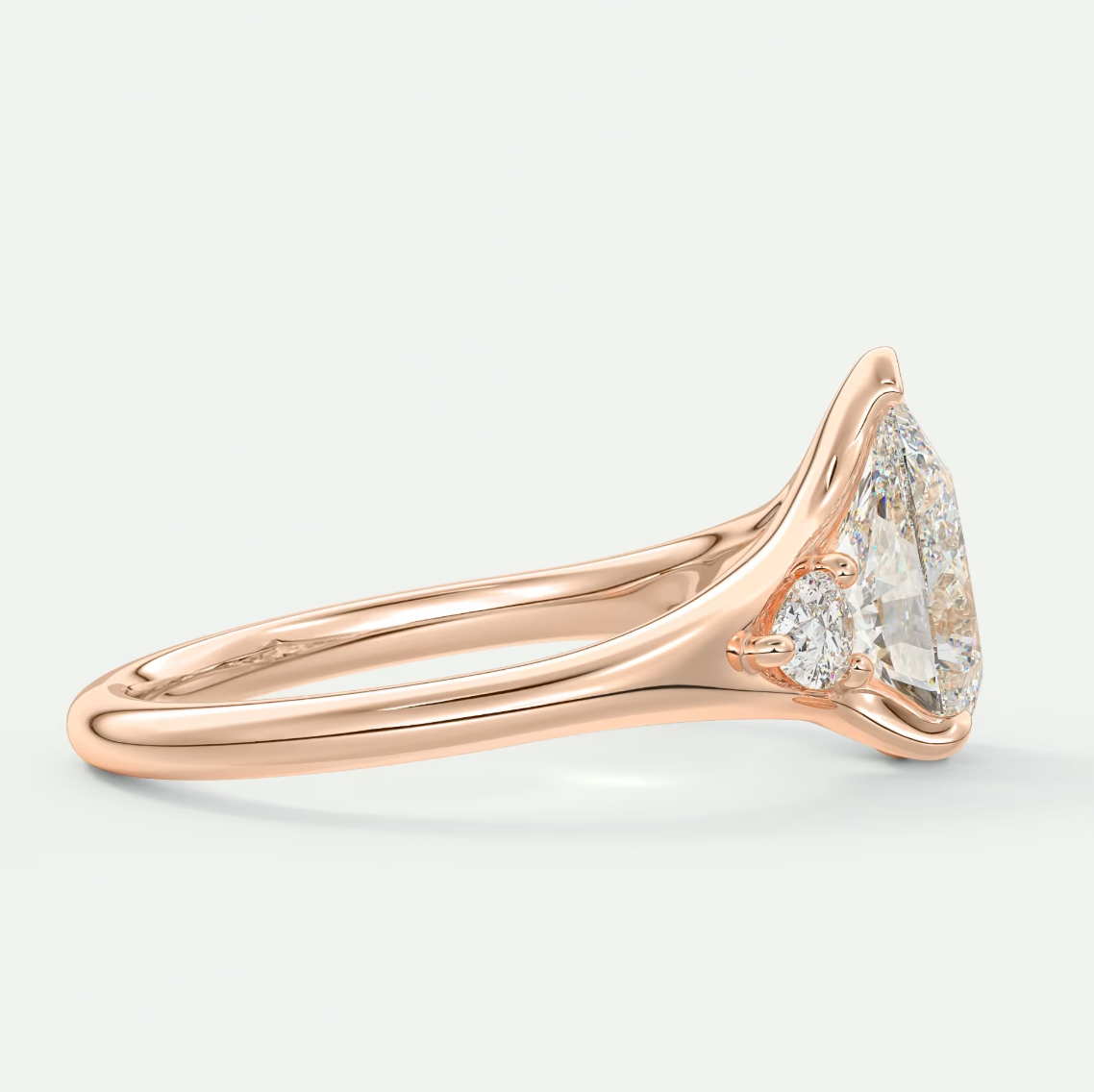 Custom made solena pear three-stone engagement ring with split shank | diamond lab