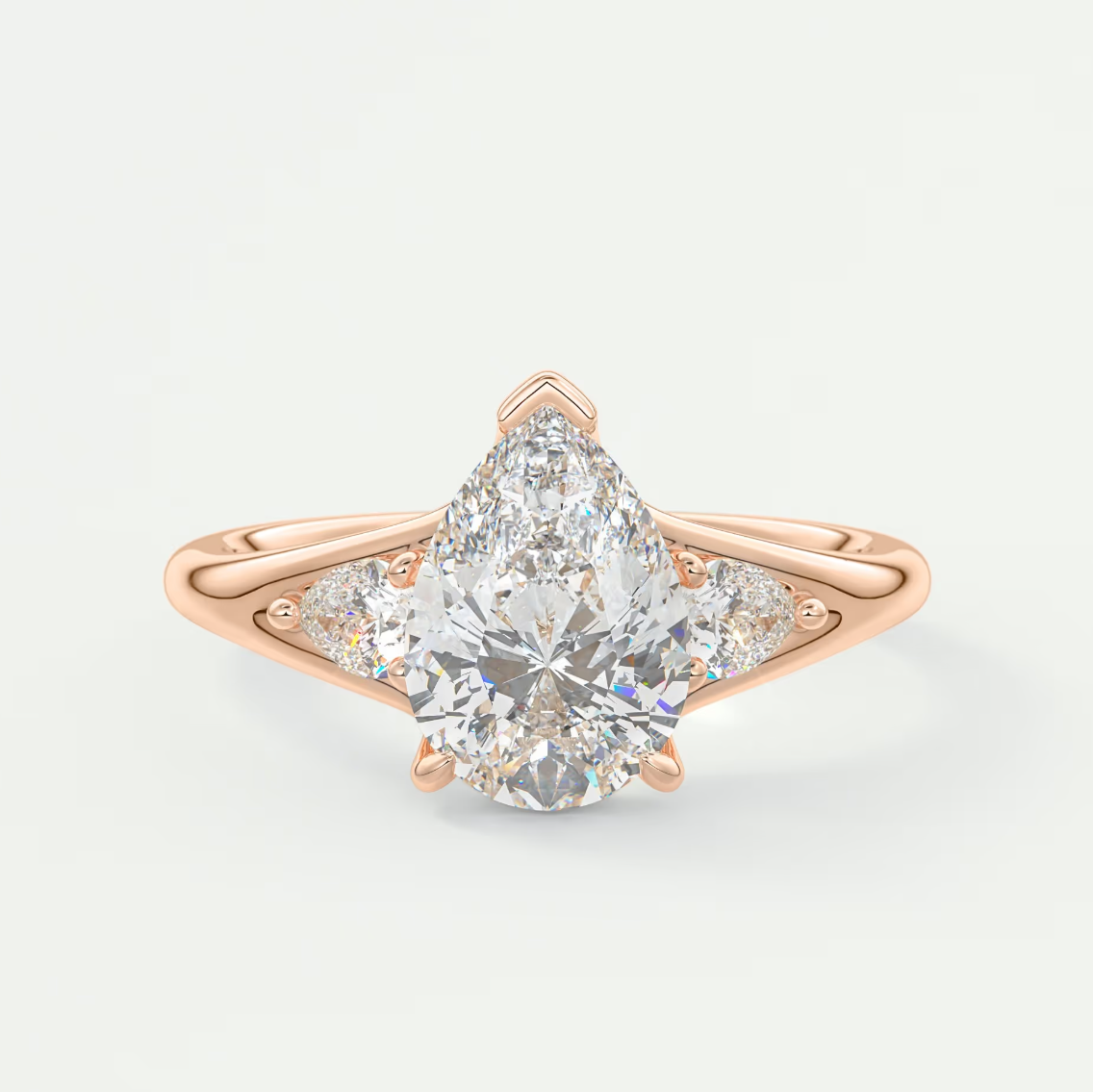Custom made solena pear three-stone engagement ring with split shank | diamond lab