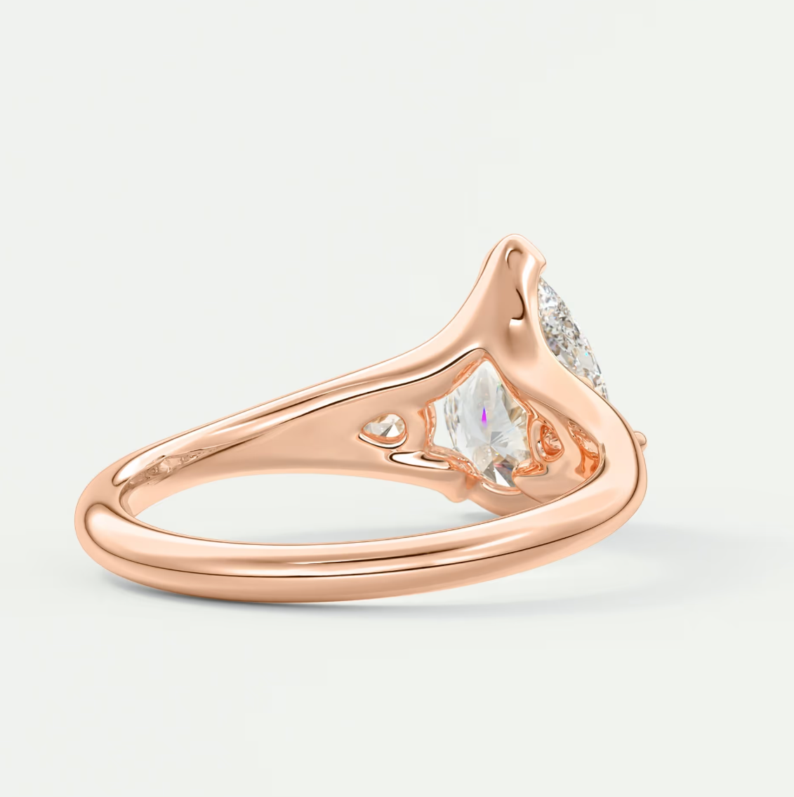 Custom made solena pear three-stone engagement ring with split shank | diamond lab