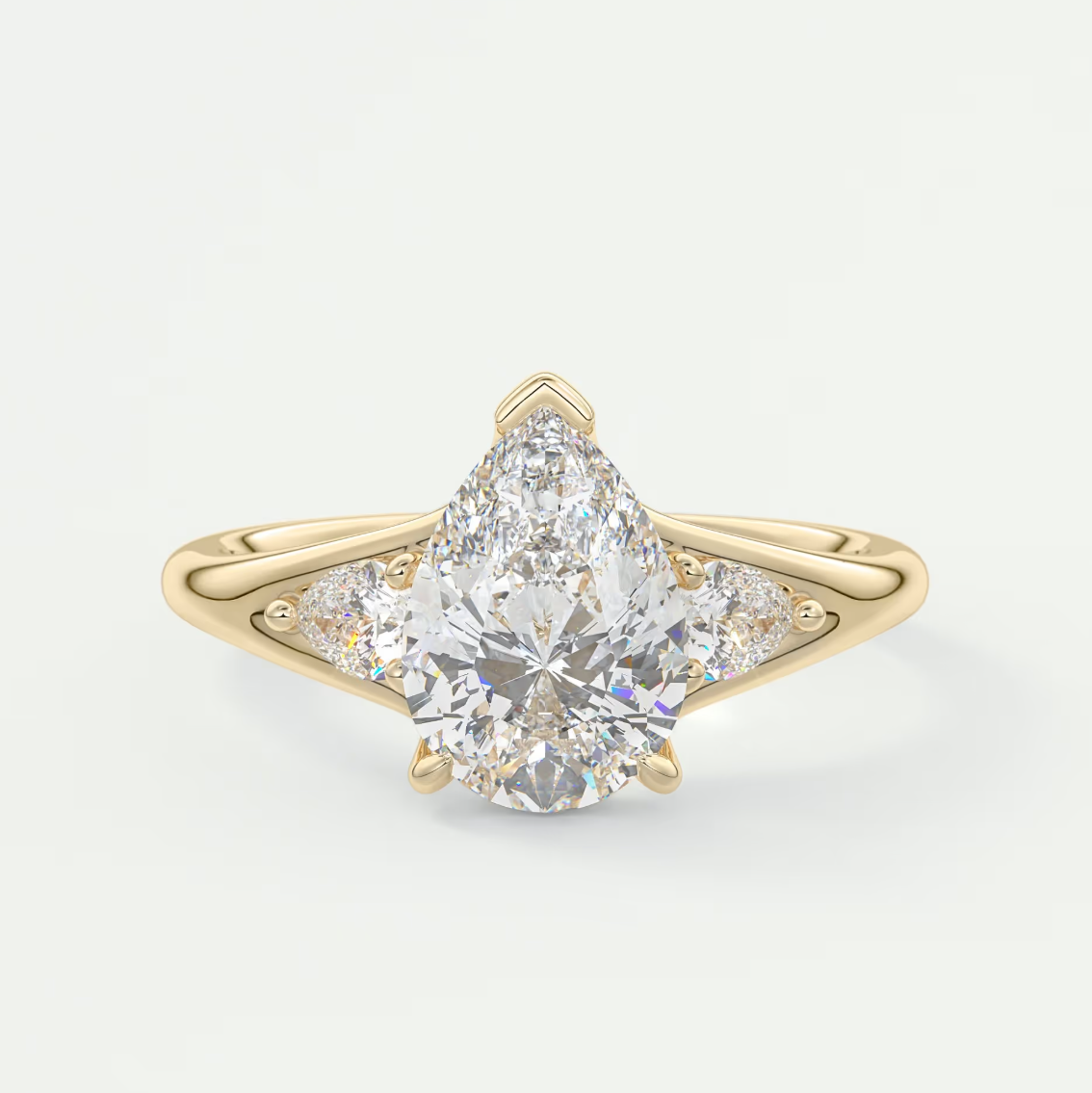 Custom made solena pear three-stone engagement ring with split shank | diamond lab