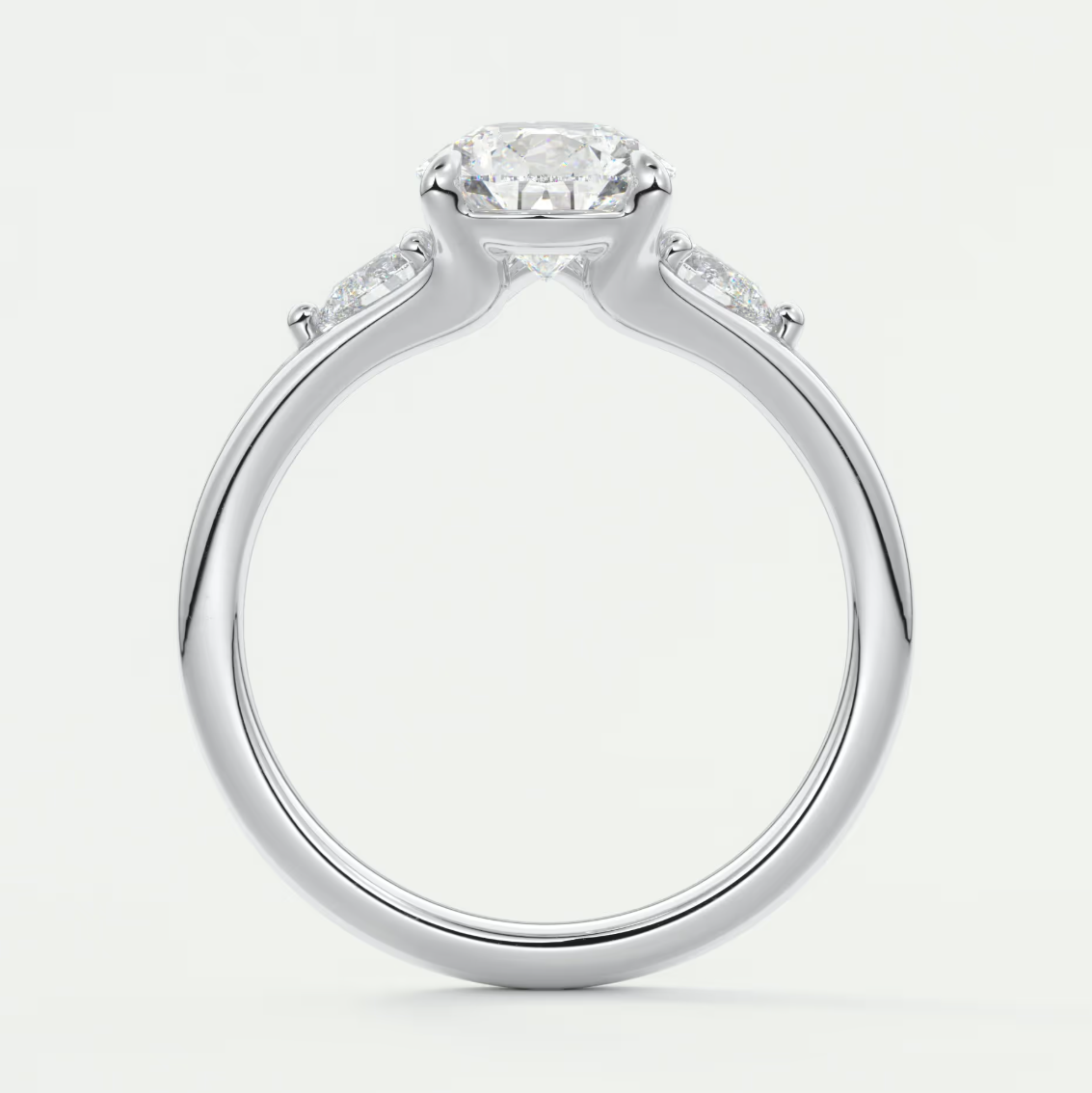 Custom made solena pear three-stone engagement ring with split shank | diamond lab