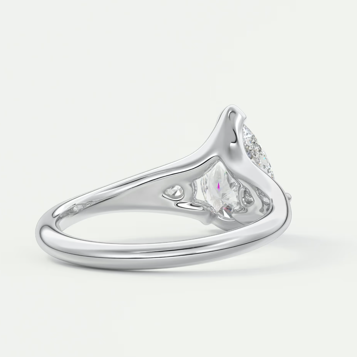 Custom made solena pear three-stone engagement ring with split shank | diamond lab