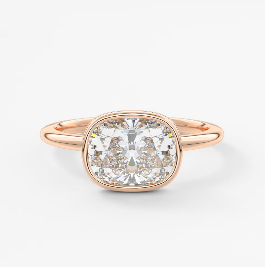 Custom made véda east-west cushion bezel engagement ring | lab diamond or moissanite –